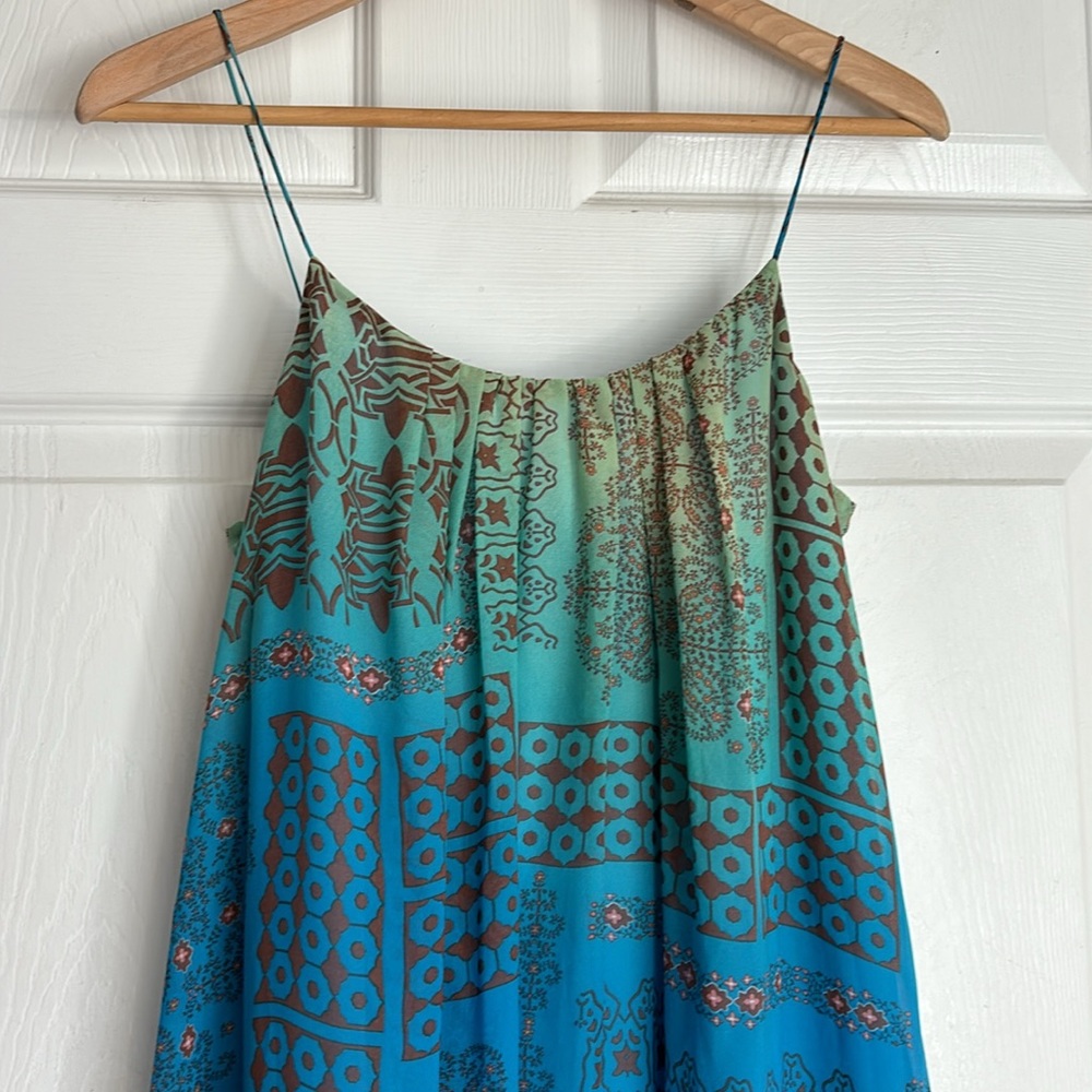 BOSTON PROPER spaghetti string handkerchief bottom dress size 6 blue Aztec print - Picture 3 of 13